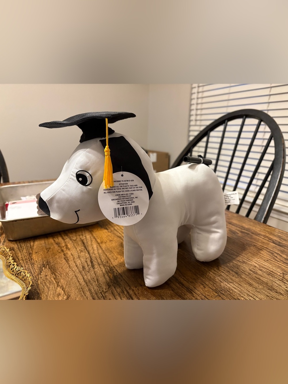 Graduation Plush Dog with Tassel - Black & White
